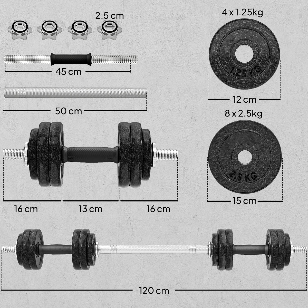 SPORTNOW 2-in-1 Adjustable Dumbbells Set, 30kg Weights Dumbbells Set With Non-Slip Grip For Strength Training, Weight Lifting, Bodybuilding, Home Gym Workout Equipment For Men & Women