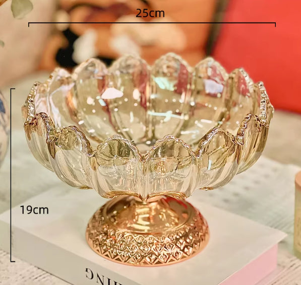 Glass Fruit Bowl Living Room Home Fruit Plate Coffee Table Crystal Decoration Front Desk Candy Tray Tall