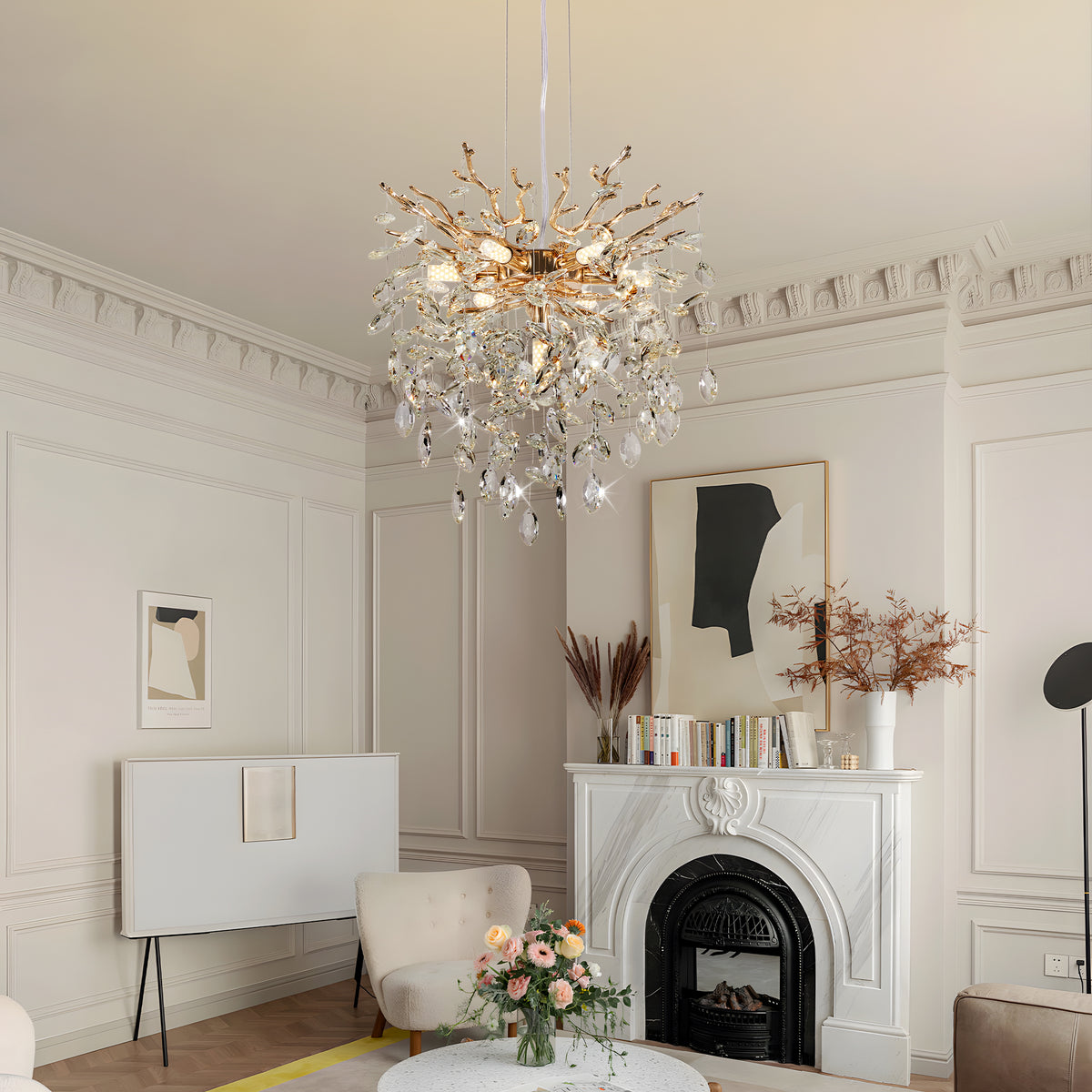Modern Tree Branch Crystal Chandelier Luxury Gold Crystal Pendant Lighting 18 Contemporary 7-Light Chandeliers For Dining Room Kitchen Bedroom Living Room