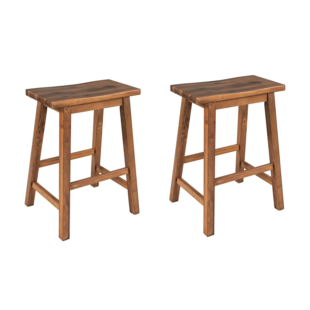 TOPMAx Farmhouse Rustic 2- Piece Counter Height Wood Kitchen Dining Stools For Small Places Walnut