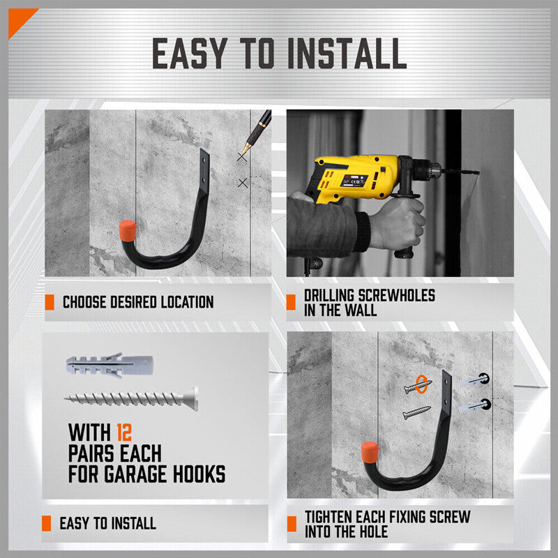 Heavy Duty Storage Hooks Wall Mounted Ladder Garage Bikes Tools Garden Shed UK