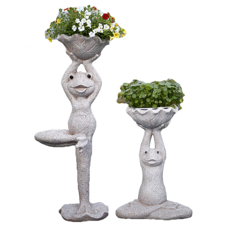 Garden Layout Yoga Frog Animal Flowerpot Outdoor Floor Decoration Ornaments