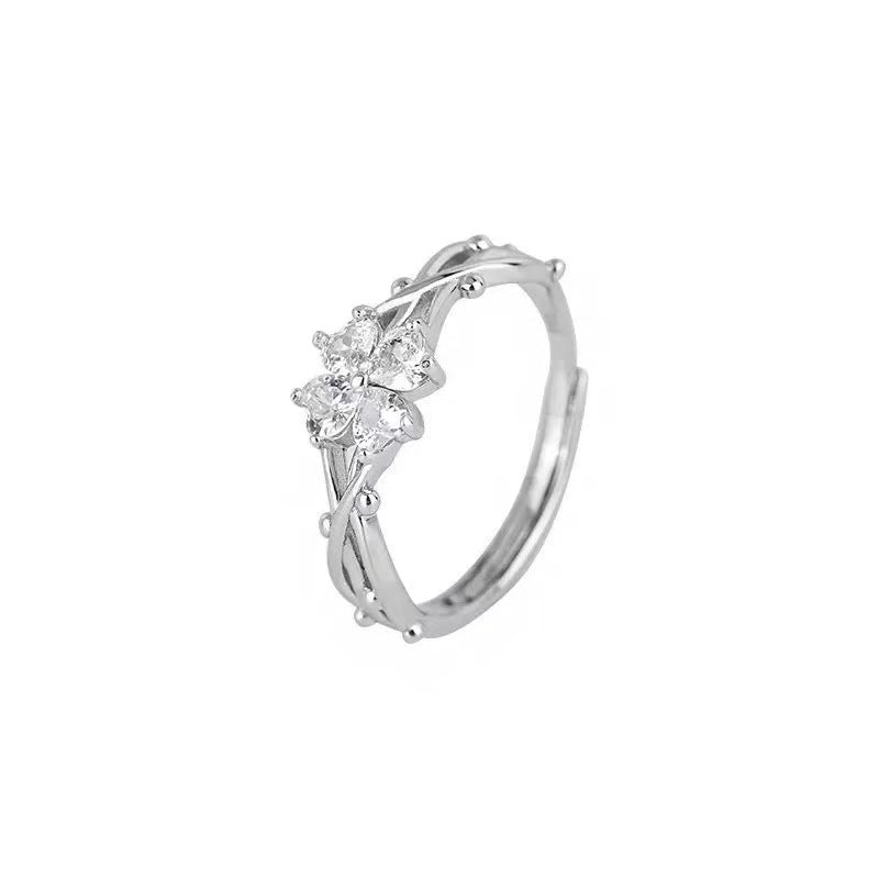 S999 Sterling Silver Ring Korean Style Luxury Inlaid Finger Jewelry