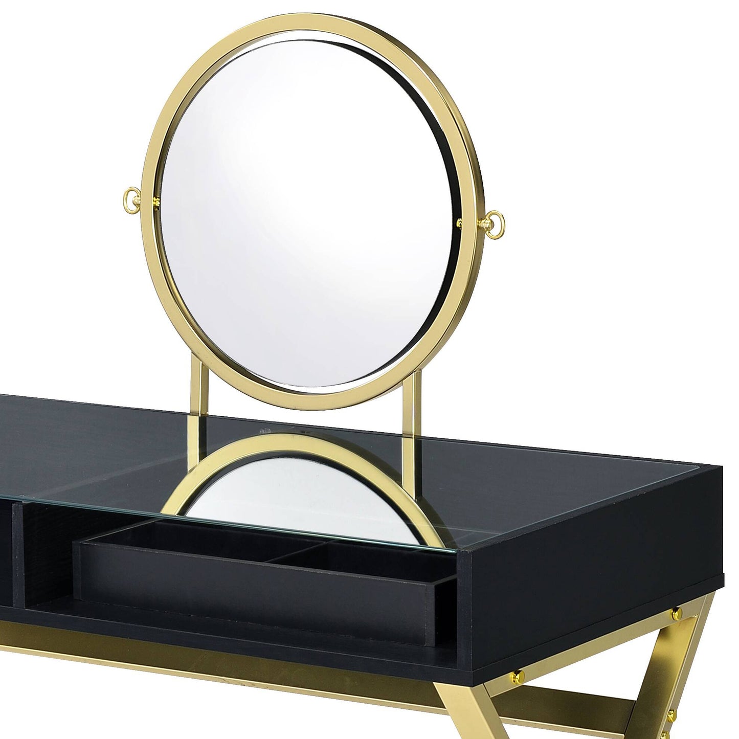 Coleen Black & Gold Finish Vanity Desk W Mirror & Jewelry Tray