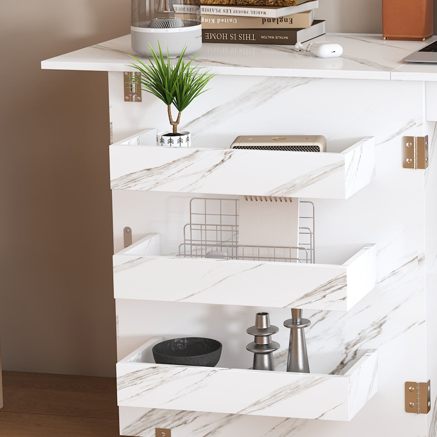 57.5 Foldable Sewing Machine Table With Locking Casters Multi-Storage Craft Station With Shelves Bins & Cabinet Adjustable Sewing Cabinet For Home Bedroom And Craft Room White