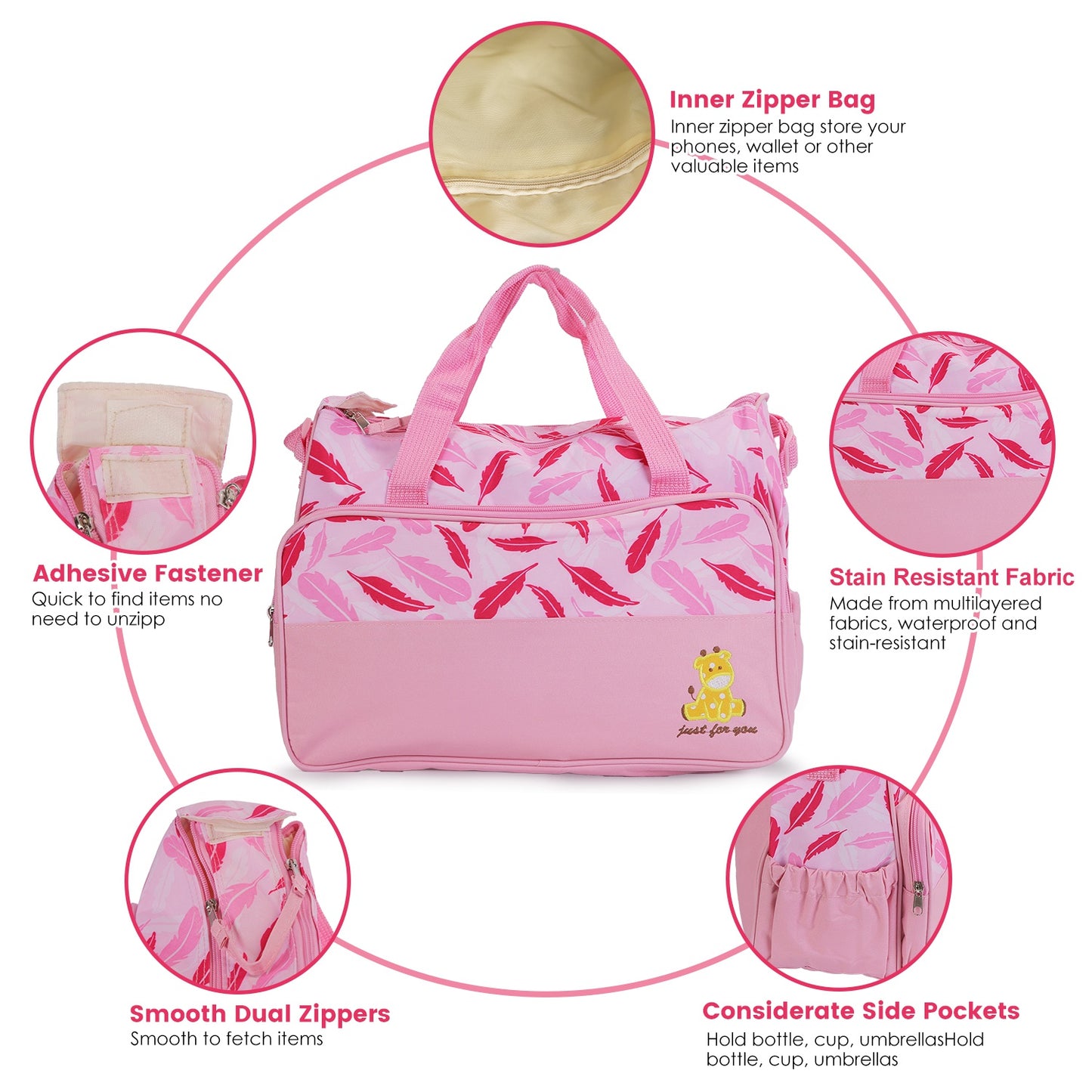 5Pcs Baby Nappy Diaper Bags Set For Picnic Mummy Diaper Handbags With Diaper Pad Food Bag Bottle Bag Travel Tote Bags For Mom Dad