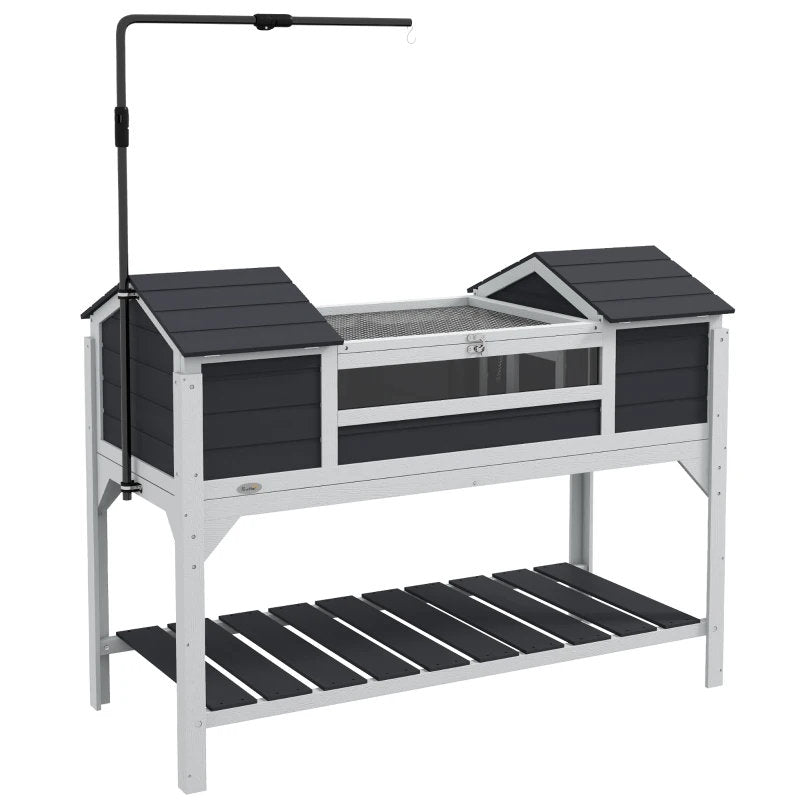 Tortoise Enclosure Tortoise House With Adjustable Lamp Holder Storage Shelf, Dual Main Houses, Openable Lid, Gray