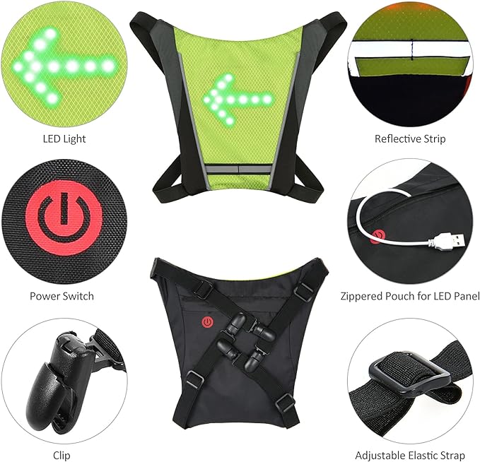 Bicycle LED Turn Signal, Smart LED Arrow Warning Backpack Clip, Riding And Night Running Directional Light With Brightness, Unisex Nighttime Gear For Outdoor Commuting, Multifunctional Shoulder Bag Ac