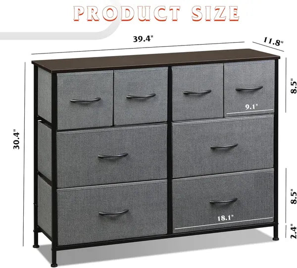 Dresser For Bedroom With 8 Drawers, Wide Fabric Dresser For Storage And Organization, Chest Of Drawers, Dressers For Living Room, Closet, Hallway, Dark Grey