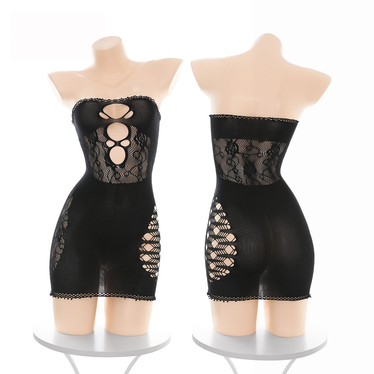 Hollow-out Low-cut Bustier Body-hugging Mesh Jumpsuit