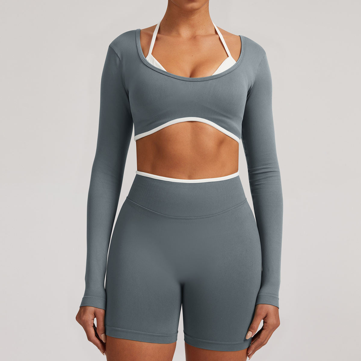 Seamless Faux Two-piece Long-sleeve Yoga Top For Women