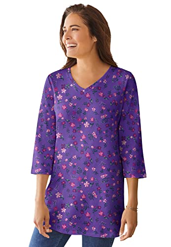 Woman Within Plus Size Perfect Three-Quarter Sleeve V-Neck Tunic