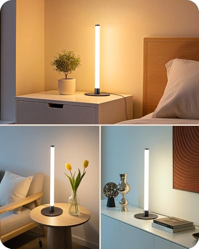 EDISHINE LED Table Lamp, Modern Slim Bedside Lamp with 360° Illumination, Stepless Dimming & 3 Color Temperature, Nightsta...