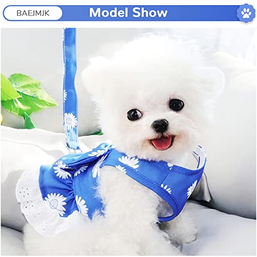 BAEJMJK Dog Dress Harness and Leash Set for Small Dogs Floral Bow Tie Girl Puppy Dress Breathable Cute Princess Dog Dresse...