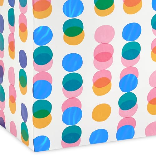 Hallmark 13" Large Gift Bag with Pink Tissue Paper (Pink, Yellow, Foil Blue Dots) for Valentine's Day, Birthdays, Mother's...