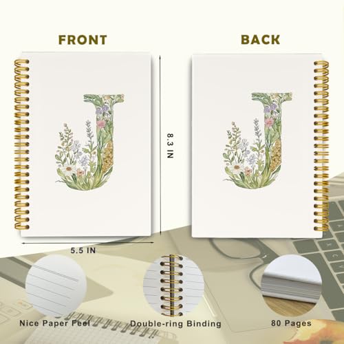 IORAFOUDUO Spring Floral Initial Letter J Journal Notebook, Cute Personalized Journaling Notebooks, Monogrammed Gifts for ...
