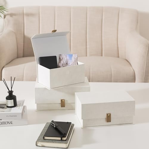 Soul & Lane Decorative Cardboard Storage Boxes with Lids - Set of 3, Memory Boxes for Keepsakes, Stacking Decorative Photo...