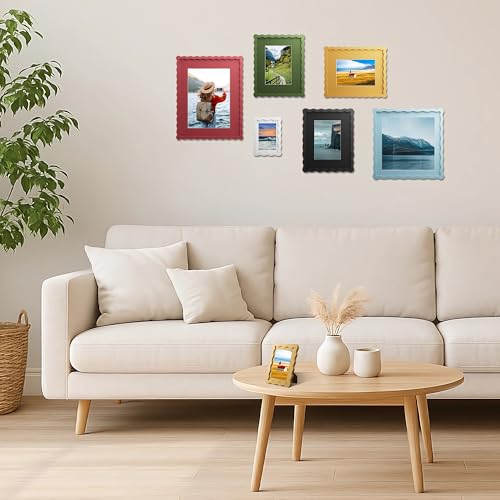 Chrspk 4x6 Wavy Picture Frame With Mat For 3.5x5, Wavy Edge Wooden Picture Frame with Real Glass - Wall Mount and Tabletop...