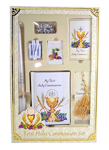 Christian Brands My First Holy Communion Deluxe 7-Piece Set Bread of Life Boxed Gift with Mass Book| Rosary| Scapular| Lap...