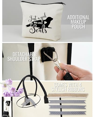 InnoBeta Seal Gifts for Seal Lovers on Christmas or Birthday, Canvas Tote Bag with Top Zipper Closure and Shoulder Strap -...