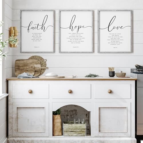 Houmury Set of 3 Framed Farmhouse Bible Verses Wall Decor Sign 11”x14” Christian Faith Scripture Wall Art for Home Living ...