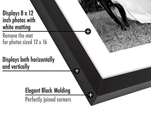 Americanflat 12x16 Picture Frame with Shatter-Resistant Glass - Use as 8x12 Frame with Mat or Display 12x16 Photo Without ...