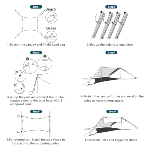 FBSPORT Beach Tent Sun Shelter, Portable Beach Shade Canopy UPF50+ with Sandbags for Outdoor Family Camping, Fishing, Back...