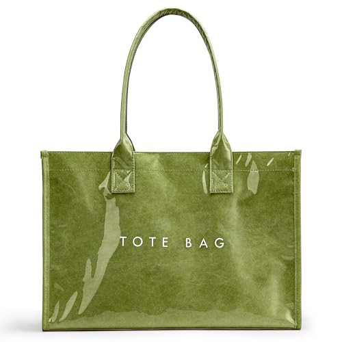 KALIDI PVC Tote Bag Women’s Kraft Paper Work Handbags Purses with Top Handle