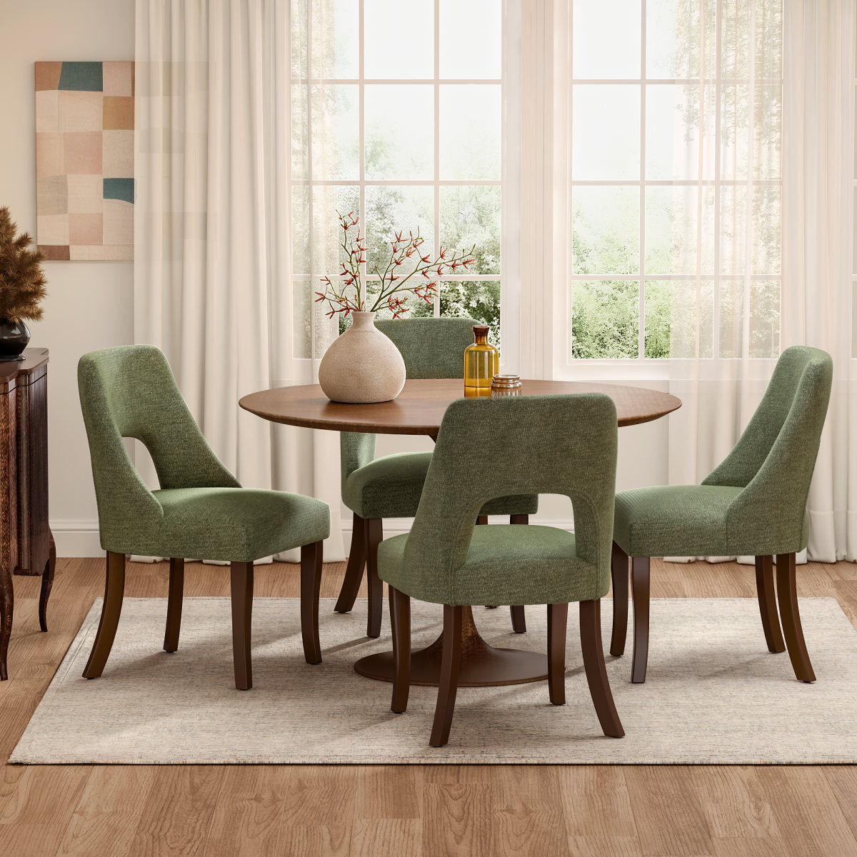 Dining Chair Set of 2,Upholstered Chenille Fabric Dining Chair Curved Solid Wood Legs, Elegant Tufted Club Dining Room Kitchen Room Dining Chair,Green