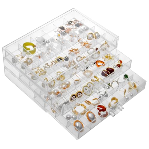 YUFONG Earring Storage Box Organizer 3 Drawers Acrylic Jewelry Storage Box Holder Transparent Jewelry Display Stand with 7...