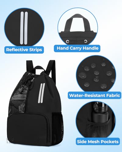 ecosmile Swim Bag Mesh Drawstring Backpack with Shoe Compartment & Wet Pocket Waterproof Beach Backpack Pool Bag for Swimm...