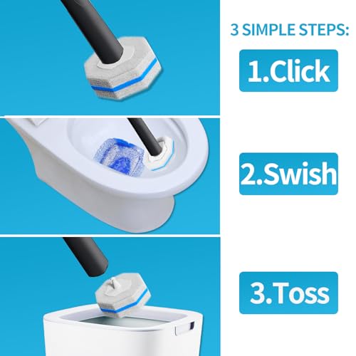 Disposable Toilet Brush with 50 Wand Cleaner Refills Pads,Wall Mounted Toilet Bowl Holder Set,Toilet Cleaning System Start...