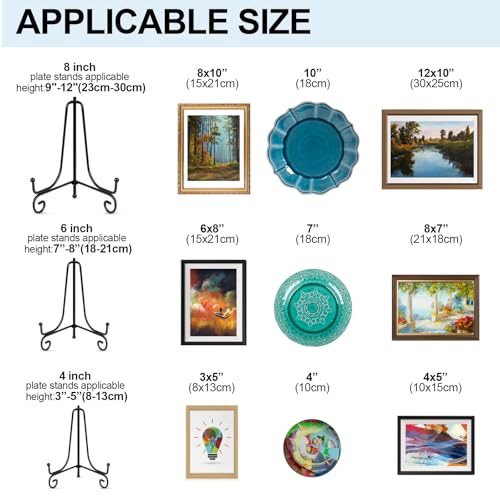 vivinin 6 Pack Plate Stands For Display (4 Inch, 6 Inch, 8 Inch), Plate Holder 3 Size Picture Frame Stand of Metal, Frame ...