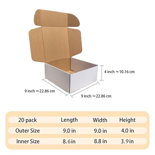 Shipping Boxes 9x9x4 inch Pack of 20,Livejun White Corrugated Cardboard Box Mailer Boxes for Packaging Small Business Ship...