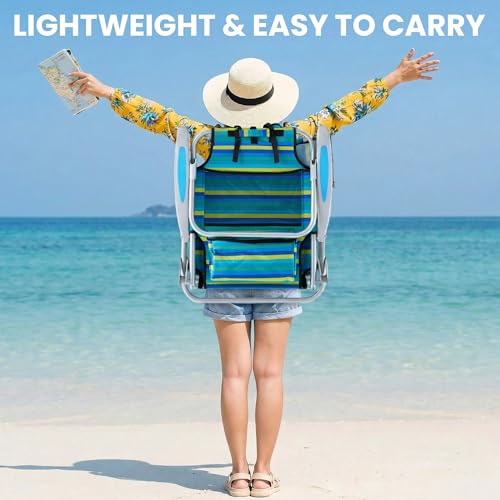 Canpsky 2PCS Portable Beach Chair for Adults, Outdoor Lightweight Camping Chair, 5-Position Lay Flat Reclining Backpack Be...