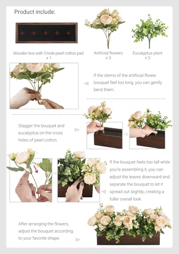 Dahey Centerpiece Table Decorations for Dining Room Farmhouse Table Centerpieces Decor Wood Tray with 3 Artificial Flowers...