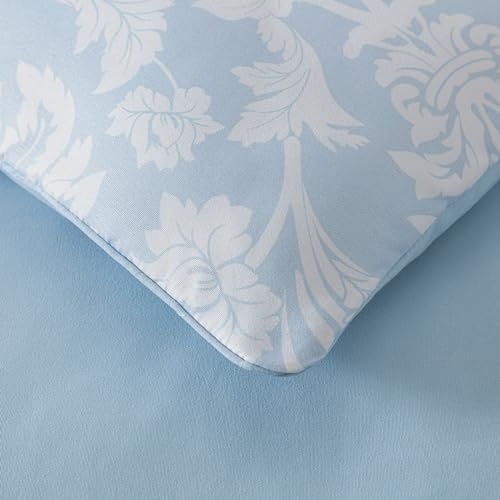 Chezmoi Collection Ivy Floral Medallion Comforter Set Twin Size, 2-Piece Blue/White Floral Printed Lightweight Bedding Com...