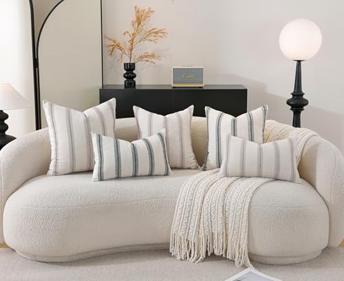 Cethom Boho Throw Pillow Covers 20x20 Set of 2, Taupe Striped Decorative Pillow Cases for Couch Chair Bed, Textured Farmho...