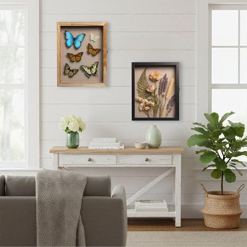 11x14 Nature Wood Shadow Box Frame - 1.57" Deep Display Case for Wedding Memory Box, Flowers and Pictures - Front Opening ...