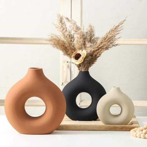 Vanselia Ceramic Vase Home Table Decor - Flower Vases Set of 3 Small Living Room Centerpiece Decorations for Shelf Bedroom...