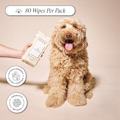Goldie Dog Essentials Probiotic & Colloidal Oatmeal Dog Wipes for Paws, Skin Folds, Body & Bottom, Hypoallergenic, Fragran...