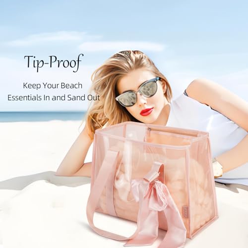 KUAK Iridescent Clear Beach Tote Bag for Women Girls Large Waterproof with Inner Zipper Pocket for Swim Pool Travel Vacation
