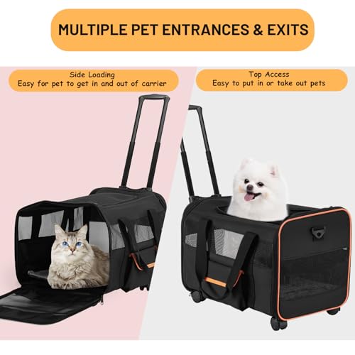FERRAFAY Pet Carrier for Small Pet, Cat Dog Carrier for Car Soft Sided Dog Rolling Crate Cat Travel Bag