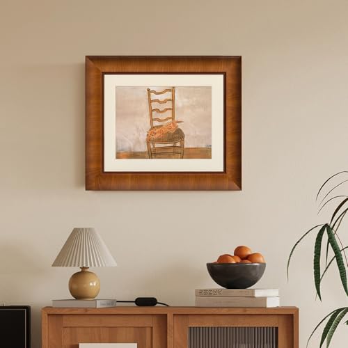 BWPFRAME 11x14 Picture Frame Matted to 8x10, Minimalist Style, Solid Wood, Walnut Brown Frame with Smooth Satin Finish, Pl...