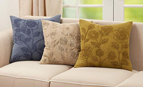SARO LIFESTYLE Genevieve Collection Stone Washed Floral Pillow Cover, 20", Green