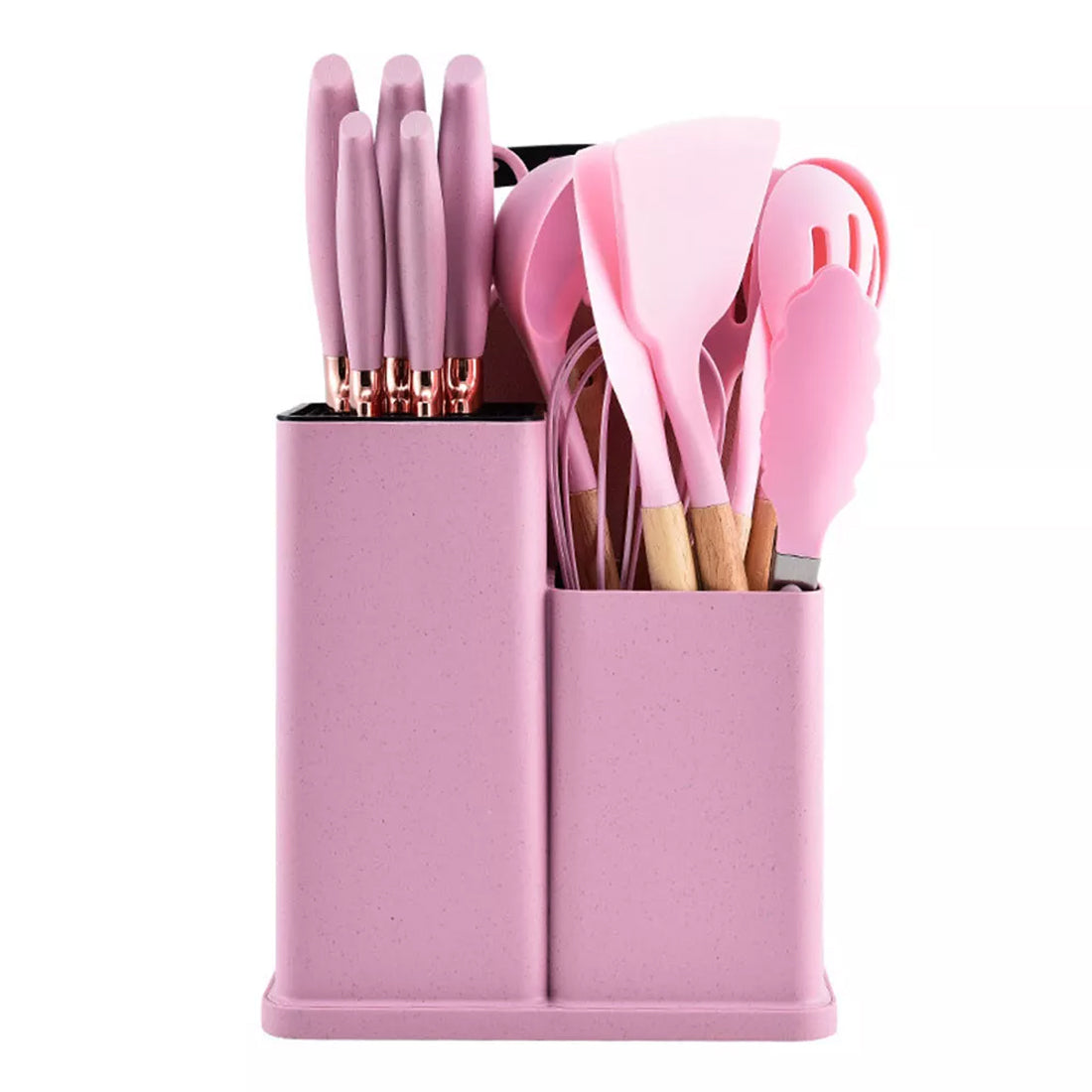 19pcs Set Non-Stick Silicone Kitchen Utensil Spatula Spoon Cooking Cookware Gift---pink