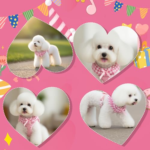 EXPAWLORER Cute Dog Harness Collar Leash Set - Pink Girl Dog Harness Checkered Step-in Design, Detachable Bow Pet Collar, ...
