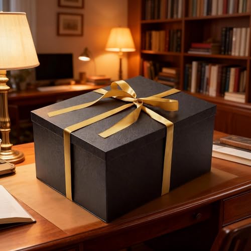 Mefleet 16x12x8 Inches Large Gift Box with Lid for Presents Big Deep Black Gift Boxes 1 Pack for Christmas, Birthday, Vale...