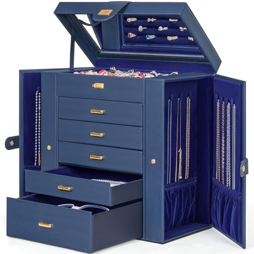 AKOZLIN Extra Large 6-Tier Jewelry Box Organizer Functional Huge, 5 Drawers Leather Jewelry Storage Case for Women Girls R...