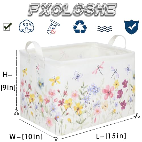 FXOCSHE Boho Flower Nursery Basket,Waterproof collapsible storage box,Fall Wildflower Floral Dandelion Storage Bin,Plant B...